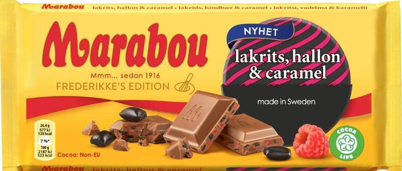 Молочный шоколад Marabou Lakrits, Hallon & Caramel 185 гр 